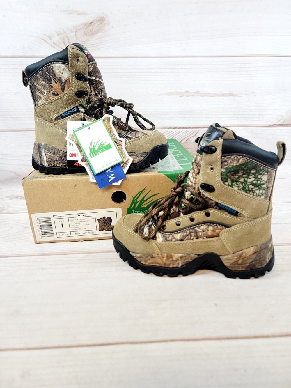 Itasca Waterproof Kids Camo Boot Size 1 5527400 NEW - READ